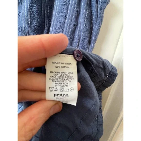 Prana Women's Kendell Eyelet Blue Cotton Mini Dress Medium - Picture 6 of 15